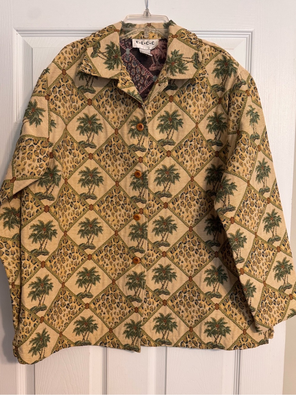 Women’s Vintage Erin London Palm Trees Jungle Tapestry Artsy Blazer Jacket Large